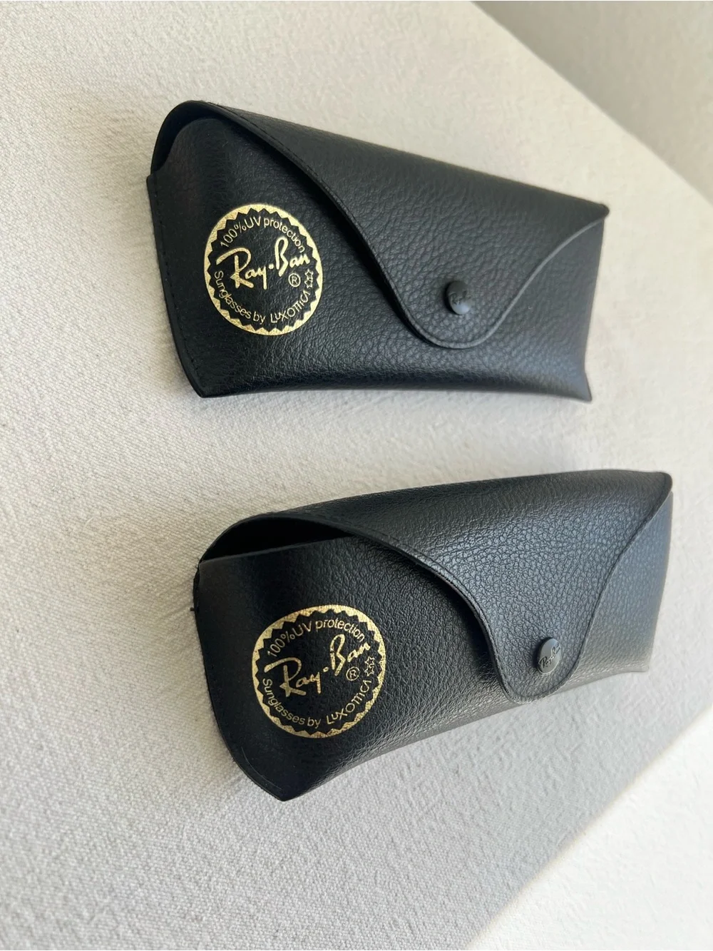 Ray-Ban Black Leather Sunglass Cases with Gold Logo - Set of 2